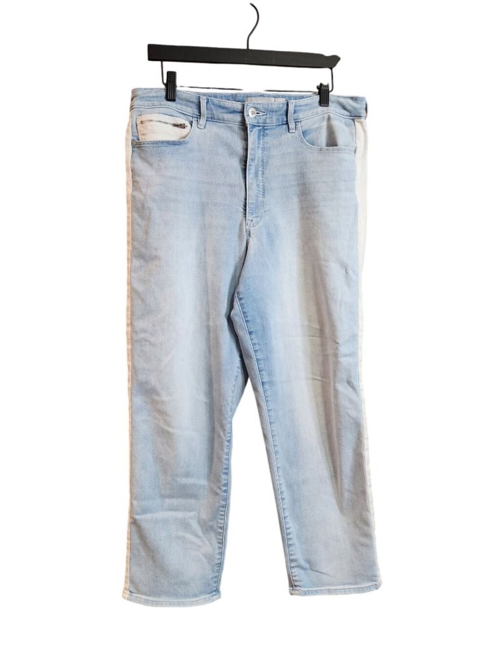 Athleta Jeans Womens 16 Sculptek Straight Leg Crop Stripe Denim